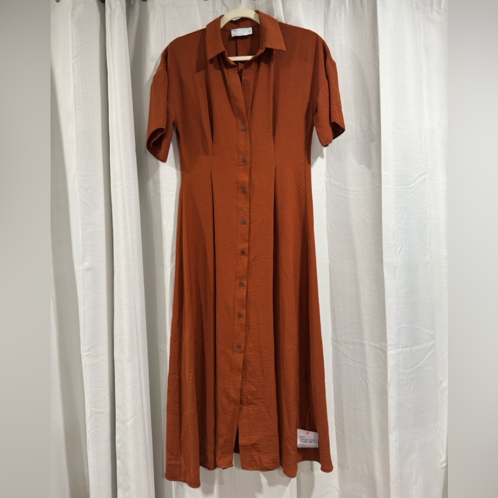 ASOS DESIGN‎ Womens Rust Orange Button Front Midi Shirt Dress Short Sleeve Sz 4